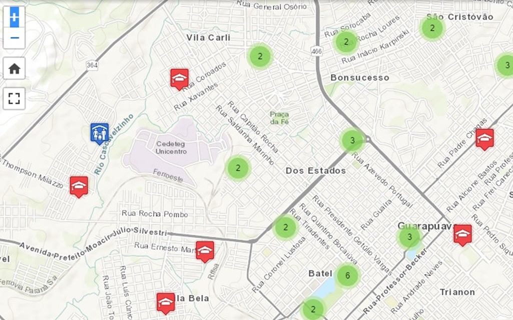 O mapa disponibiliza instituições do Estado